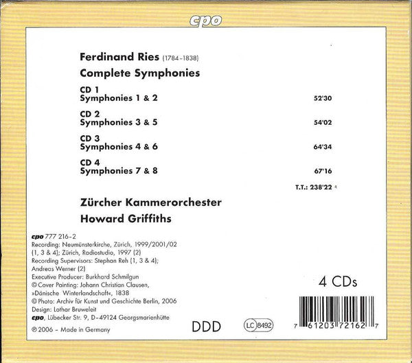 Ferdinand Ries – Zürcher Kammerorchester, Howard Griffiths : Complete Symphonies (3xCD, Album + SACD, Hybrid, Multichannel, Album + )