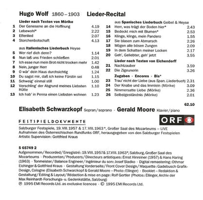 Hugo Wolf, Elisabeth Schwarzkopf, Gerald Moore : Lieder-Recital (CD, Album, Mono)