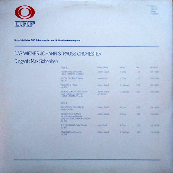 Wiener Johann Strauss Orchestra : ORF Arbeitsplatte JSO/10 (LP, Transcription)