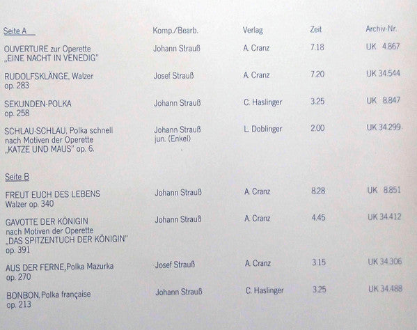 Wiener Johann Strauss Orchestra : ORF Arbeitsplatte JSO/10 (LP, Transcription)