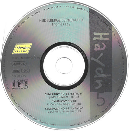 Joseph Haydn - Heidelberger Sinfoniker, Thomas Fey : Symphonies No. 83 La Poule/ No. 84 / No. 85 La Reine (CD, Album)