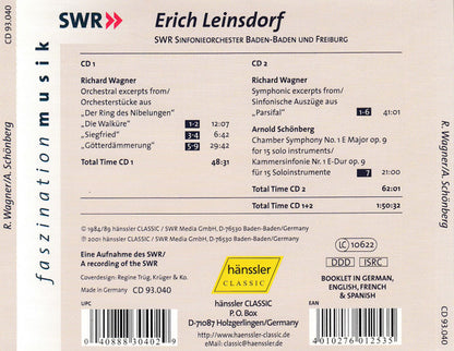 Erich Leinsdorf, Richard Wagner, Arnold Schoenberg, SWR Sinfonieorchester Baden-Baden Und Freiburg : Richard Wagner, Orchestral Excerpts From "Der Ring Der Nibelungen", "Parsifal" / Arnold Schönberg, Chamber Symphony No. 1 (2xCD)