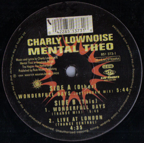Charly Lownoise & Mental Theo : Wonderfull Days (12")