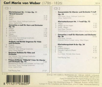 Carl Maria von Weber : Klavierkonzert Nr. Op. 11 - Concertino E-Moll - Andante Und Rondo Ungarese - Konzertstück F-Moll Op. 79 - Klarinettenkonzert Nr. 1 F-Moll Op. 73 - Concertino Op. 26 - Klarinettenquintett B-Dur Op. 34 (2xCD, Comp, RM)