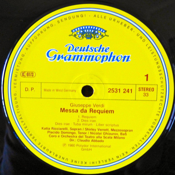 Verdi*, Claudio Abbado, Katia Ricciarelli, Shirley Verrett, Placido Domingo, Nicolai Ghiaurov, Coro* E Orchestra Del Teatro Alla Scala, Romano Gandolfi : Requiem (2xLP + Box)