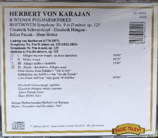 Beethoven*, Herbert von Karajan & Wiener Philharmoniker : Symphony No. 9 In D Minor Op. 125 (CD, Mono, RE)
