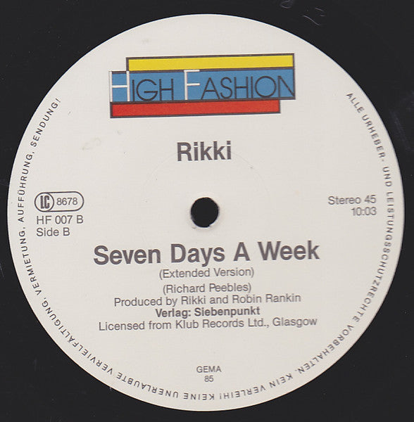 Rikki (2) : Seven Days A Week (12")