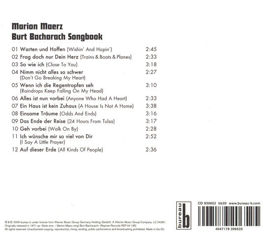 Marion Maerz : Burt Bacharach Songbook (CD, Album)