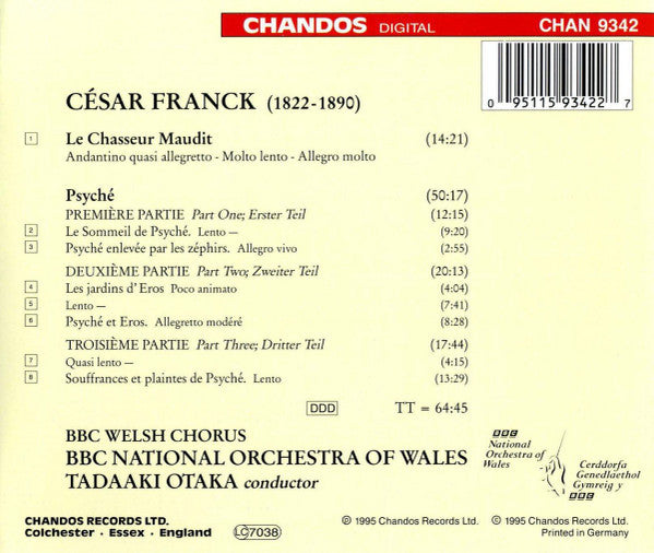 César Franck, BBC Welsh Chorus, BBC National Orchestra Of Wales, Tadaaki Otaka : Psyché / Le Chasseur Maudit (CD)