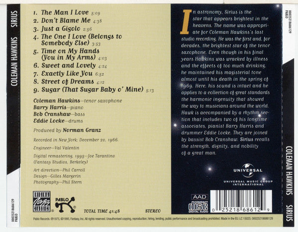 Coleman Hawkins : Sirius (CD, Album, RE, RM)