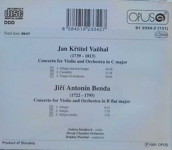 Johann Baptist Vanhal / Georg Anton Benda - Bohdan Warchal, Slovak Chamber Orchestra : Violin Concertos (CD, Album)