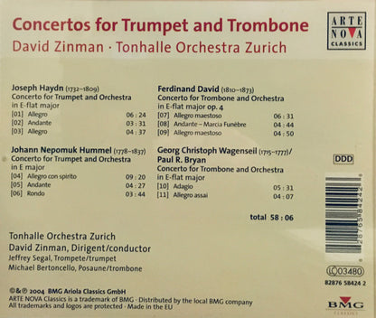 Joseph Haydn, Johann Nepomuk Hummel, Ferdinand David, Georg Christoph Wagenseil, David Zinman, Tonhalle-Orchester Zürich : Concertos For Trumpet & Trombone (CD, Album, Comp)