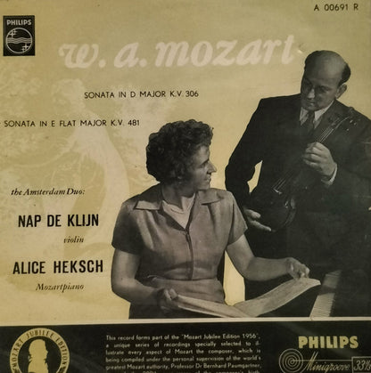 Nap de Klijn, Alice Heksch, Wolfgang Amadeus Mozart : Sonata in D Major K.V. 306, Sonata in E-Flat K.V 481 (10", Mono)