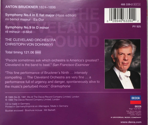 The Cleveland Orchestra, Christoph von Dohnányi : Bruckner Symphonies 4 & 9 (2xCD, Album)