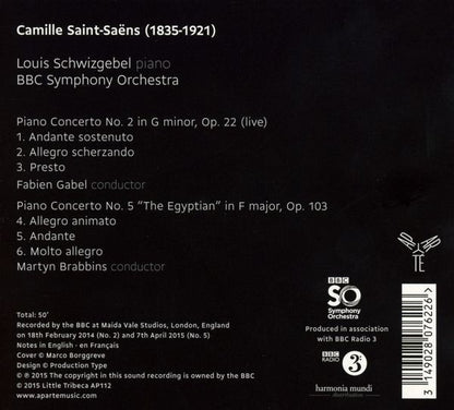Louis Schwizgebel, BBC Symphony Orchestra, Fabien Gabel, Martyn Brabbins : Saint-Saëns: Piano Concertos 2 & 5 (CD, Album)