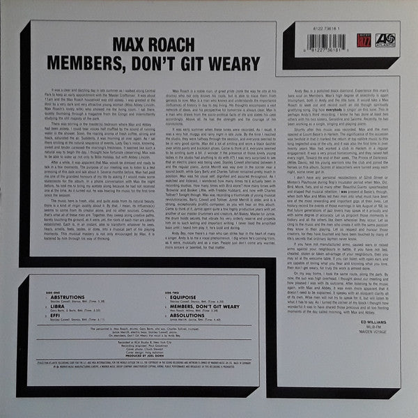 Max Roach : Members, Don't Git Weary. (LP, Album, RE)