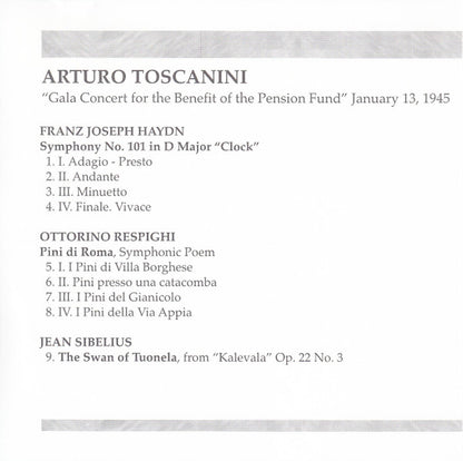 Arturo Toscanini - Joseph Haydn, Ottorino Respighi, Jean Sibelius, Richard Wagner, Carl Maria von Weber, New York Philharmonic : Gala Concert For The Benefit Of The Pension Fund (CD, Mono)