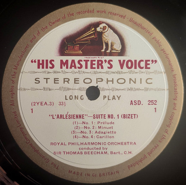 Bizet*, Sir Thomas Beecham, Bart.*, Royal Philharmonic Orchestra : "L'Arlesienne" Suites 1 & 2 (LP)