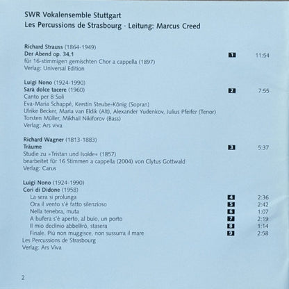 Marcus Creed, SWR Vokalensemble*, Les Percussions De Strasbourg : Strauss Nono Wagner (CD)