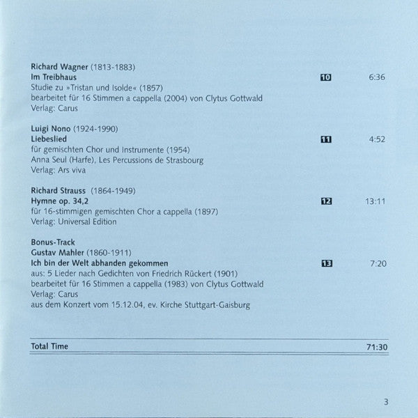 Marcus Creed, SWR Vokalensemble*, Les Percussions De Strasbourg : Strauss Nono Wagner (CD)