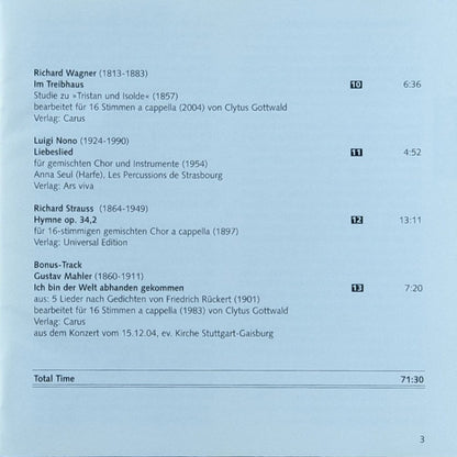 Marcus Creed, SWR Vokalensemble*, Les Percussions De Strasbourg : Strauss Nono Wagner (CD)