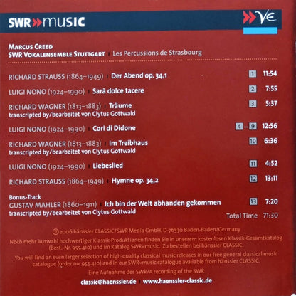 Marcus Creed, SWR Vokalensemble*, Les Percussions De Strasbourg : Strauss Nono Wagner (CD)