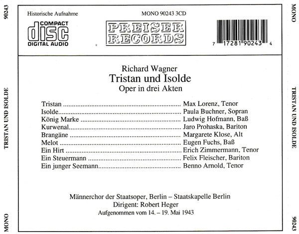 Richard Wagner, Robert Heger, Max Lorenz (2), Paula Buchner : Tristan Und Isolde (3xCD, Mono)