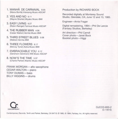 Frank Morgan With Cedar Walton Trio : Easy Living (CD, Album, RM)