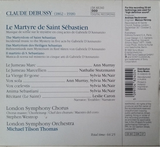 Debussy*, Sylvia McNair, Ann Murray, Nathalie Stutzmann, Leslie Caron, London Symphony Chorus & Orchestra* - Michael Tilson Thomas : Le Martyre De Saint Sébastien (CD, Sli)