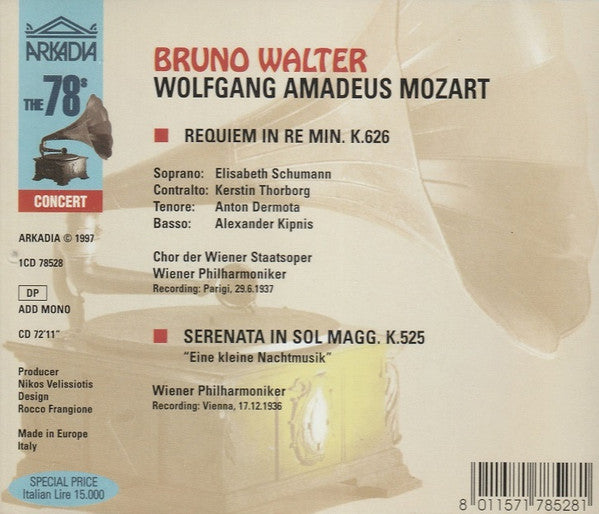 Bruno Walter / Wolfgang Amadeus Mozart : Requiem In Re Min., K.626 • Serenata In Sol Magg., K.525 'Eine Kleine Nachtmusik' (CD, Comp, Mono, RE, RM)