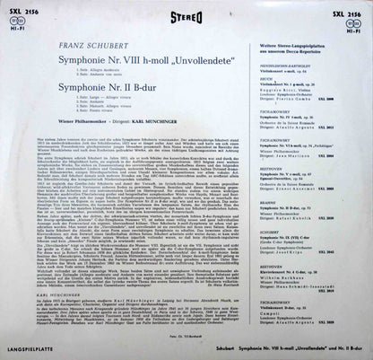 Franz Schubert / Karl Münchinger, Wiener Philharmoniker : Symphony No. 8 In B Minor, D. 759 (Unfinished) / Symphony No. 2 In B Flat, D. 125 (LP)