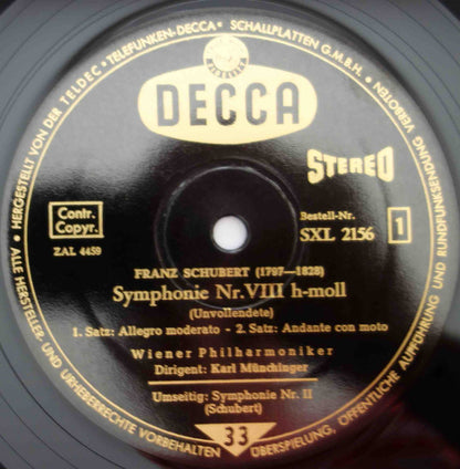 Franz Schubert / Karl Münchinger, Wiener Philharmoniker : Symphony No. 8 In B Minor, D. 759 (Unfinished) / Symphony No. 2 In B Flat, D. 125 (LP)