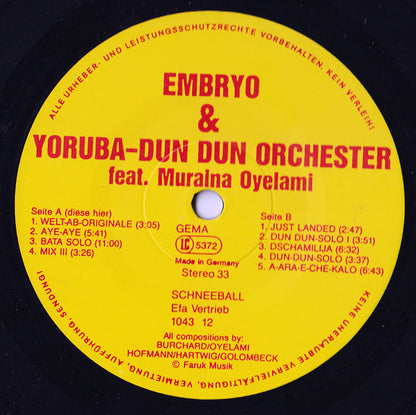Embryo (3) & Yoruba Dun Dun Orchester Feat. Muraina Oyelami : Embryo & Yoruba Dun Dun Orchester Feat. Muraina Oyelami (LP, Album)