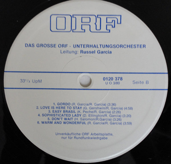 Das Große ORF Unterhaltungsorchester ; Leitung Russell Garcia : ORF Arbeitsplatte U O 3/80 (LP, Transcription)