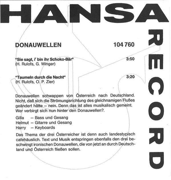 Donauwellen : Sie Sagt, I' Bin Ihr Schoko-Bär / Taumeln Durch Die Nacht (7", Single)
