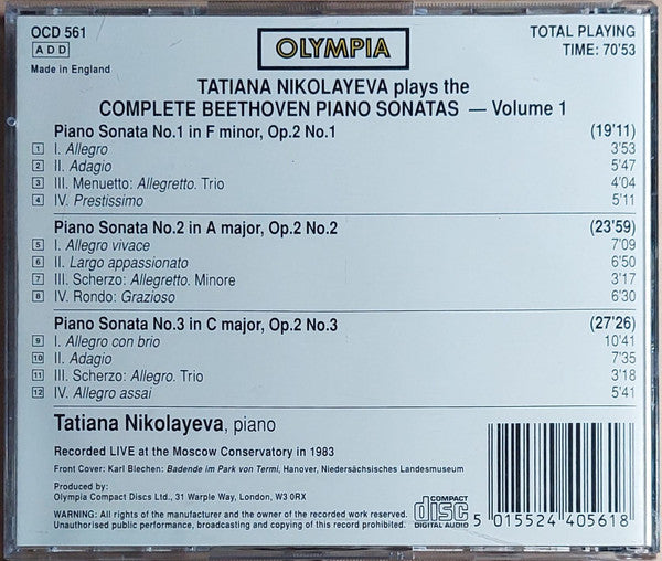 Tatiana Nikolayeva : Complete Beethoven Piano Sonatas Vol. 1 (CD, Album)