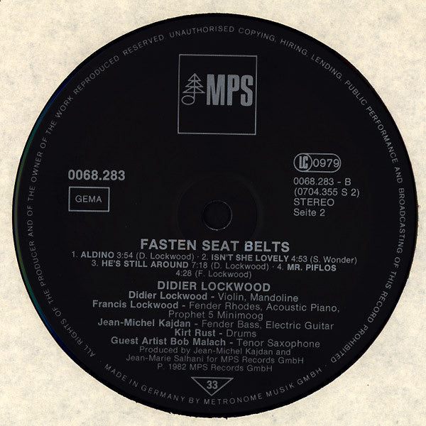 Didier Lockwood : Fasten Seat Belts (LP, Album)