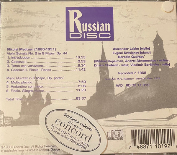 Medtner*, Alexander Labko, Evgeny Svetlanov* - Borodin Quartet* : Violin Sonata N° 2 • Piano Quintet  (CD, Comp)