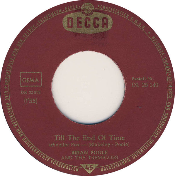 Brian Poole & The Tremeloes : Till The End Of Time / Someone, Someone (7", Single)