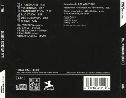 Mal Waldron Quintet : Mal-1 (CD, Album, Mono, RE, RM)