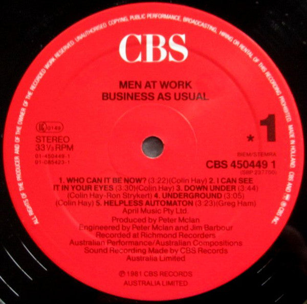 Men At Work : Business As Usual (LP, Album, RE)