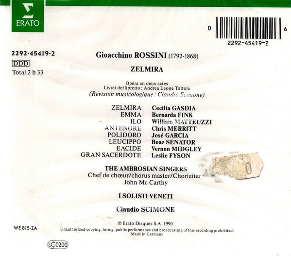 Rossini* - C. Gasdia* · B. Fink* · W. Matteuzzi* · C. Merritt* · The Ambrosian Singers · I Solisti Veneti · Claudio Scimone : Zelmira (2xCD, Album + Box, Sli)