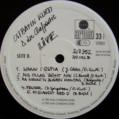 Ostbahn-Kurti & Die Chefpartie : Live (LP, Album, RE)