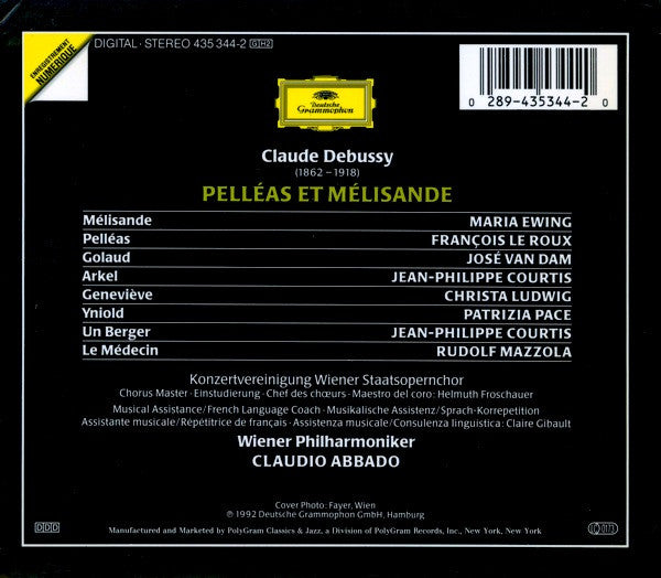 Claude Debussy - Maria Ewing, François Le Roux, José van Dam, Jean-Philippe Courtis, Christa Ludwig, Konzertvereinigung Wiener Staatsopernchor, Wiener Philharmoniker, Claudio Abbado : Pelléas Et Mélisande (2xCD, Album)