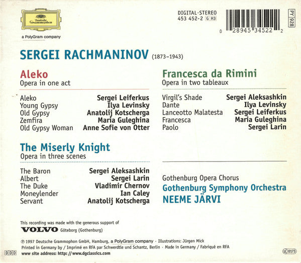 Rachmaninov* – Gothenburg Symphony Orchestra*, Neeme Järvi : Aleko · Francesca Da Rimini · The Miserly Knight (CD, Album + CD, Album + CD, Album + Box, Comp)