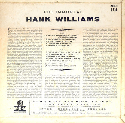 Hank Williams : The Immortal Hank Williams (10", Comp)