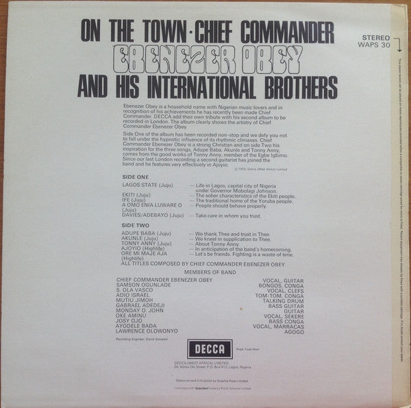 Chief Commander Ebenezer Obey And His International Brothers* : On The Town (LP, Album)