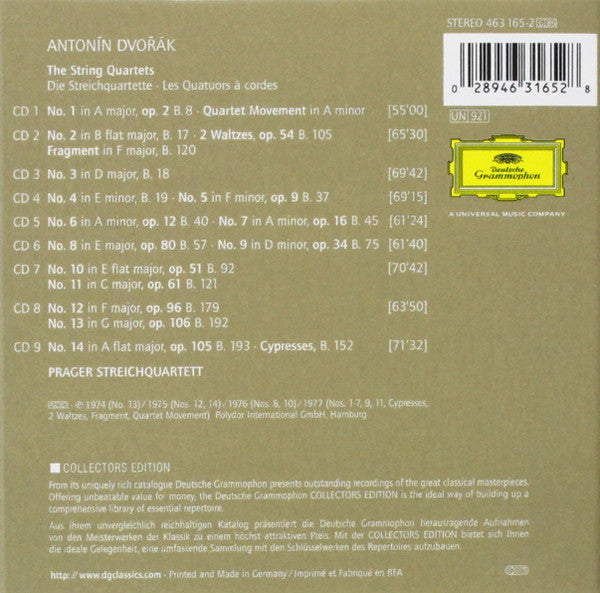 Antonín Dvořák, Prague String Quartet : The String Quartets (9xCD + Box, Comp, RE)