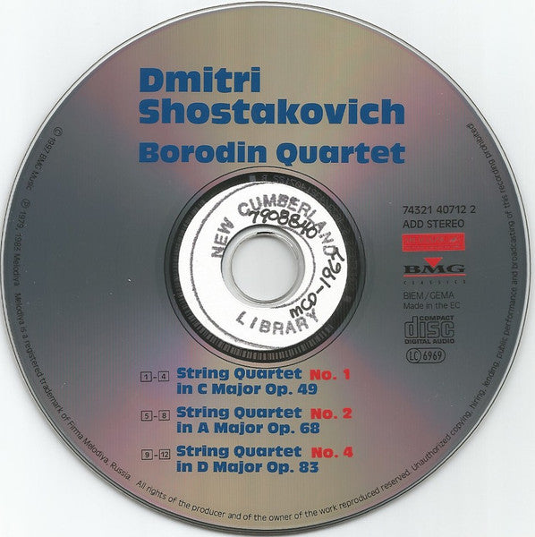 Dmitri Shostakovich • Borodin Quartet* : String Quartets Nos. 1, 2 & 4 (CD, RM)