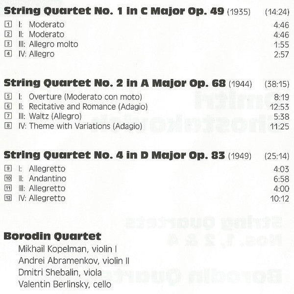 Dmitri Shostakovich • Borodin Quartet* : String Quartets Nos. 1, 2 & 4 (CD, RM)